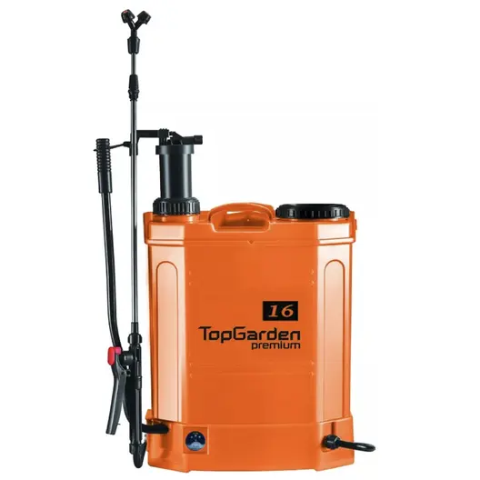 Гръбна акумулаторна пръскачка TopGarden  с 1 батерия и зарядно, 16 л, 12 V, 8 Ah, 5.5 bar, TGP02