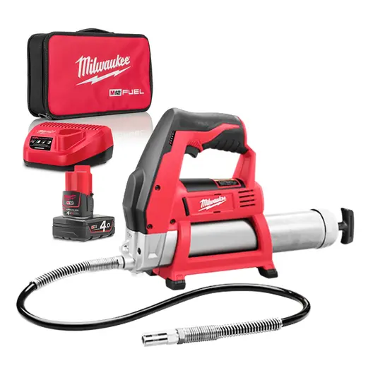 Акумулаторен такаламит за гресиране Milwaukee  с 1 батерия и зарядно, 12 V, 4 Ah, за 0.4 кг, 562 bar, M12 GG-401B