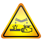 Знак лепенка Totem предупредителен Внимание! Разяждащи материали 145х145 мм - product - 094 TOT3662