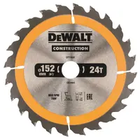 Диск циркулярен за рязане DeWALT на дърво грубо с HM пластини  152 мм, 20 мм, 1.5 мм, 24 z, Construction