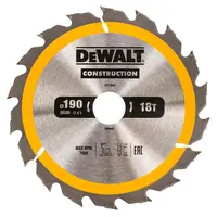 Диск циркулярен за рязане DeWALT на дърво грубо с HM пластини  190 мм, 30 мм, 1.7 мм, 18 z, Construction