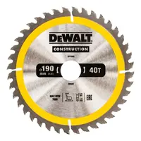 Диск циркулярен за рязане DeWALT на дърво фино напречно с HM пластини  190 мм, 30 мм, 1.7 мм, 40 z, Construction