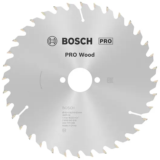 Диск циркулярен за рязане Bosch на дърво фино напречно надлъжно с HM пластини  190 мм, 30 мм, 1.6 мм, 36 z, PRO Wood