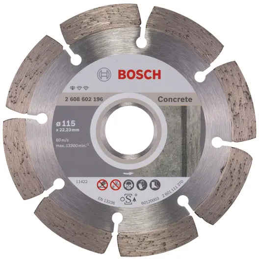 Диск диамантен за сухо рязане Bosch на тухли, бетон и керемиди  115 мм, 22.23 мм, 1.6 мм, Standard for Concrete