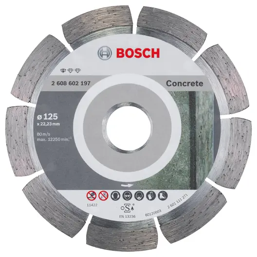 Диск диамантен за сухо рязане Bosch на тухли, бетон и керемиди  125 мм, 22.23 мм, 1.6 мм, Standard for Concrete