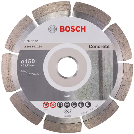Диск диамантен за сухо рязане Bosch на тухли, бетон и керемиди  150 мм, 22.23 мм, 2 мм, Standard for Concrete