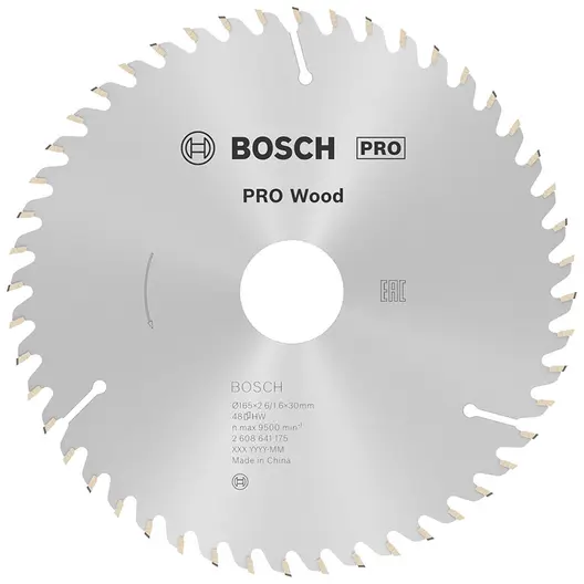 Диск циркулярен за рязане Bosch на дърво фино напречно надлъжно с HM пластини  165 мм, 30 мм, 1.6 мм, 48 z, PRO Wood