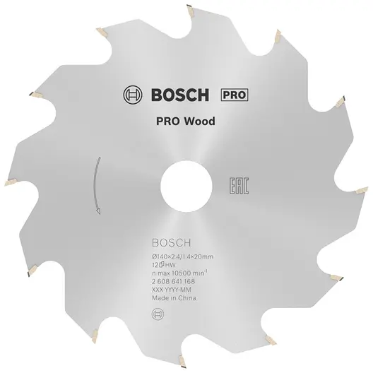 Диск циркулярен за рязане Bosch на дърво напречно надлъжно с HM пластини  140 мм, 20 мм, 1.4 мм, 12 z, PRO Wood