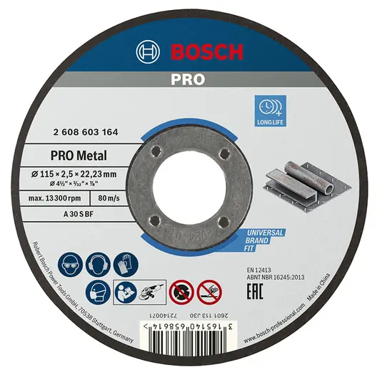 Диск карбофлексен за рязане Bosch на метал  115 мм, 2.5 мм, 22.23 мм, PRO Metal