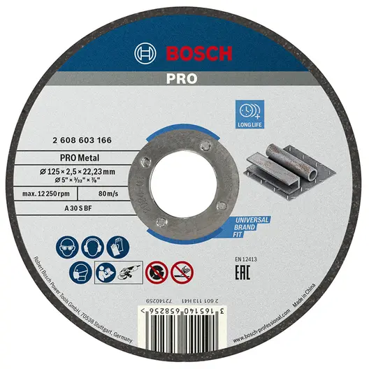 Диск карбофлексен за рязане Bosch на метал  125 мм, 2.5 мм, 22.23 мм, PRO Metal