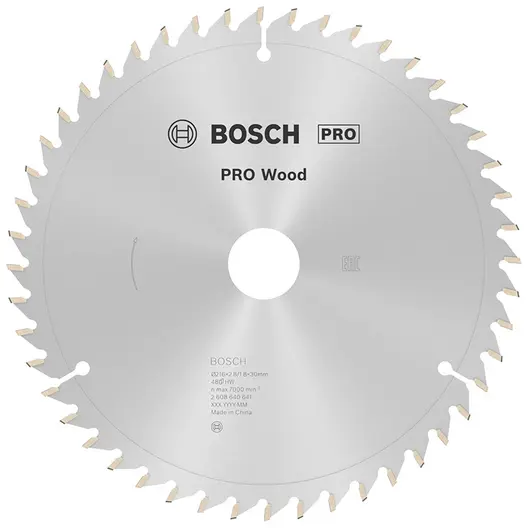 Диск циркулярен за рязане Bosch на дърво фино напречно надлъжно с HM пластини  216 мм, 30 мм, 1.8 мм, 48 z, PRO Wood