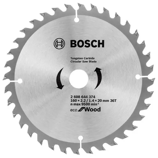 Диск циркулярен за рязане Bosch на дърво фино напречно с HM пластини  160 мм, 20 мм, 1.4 мм, 36 z, Eco for Wood