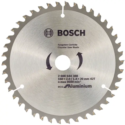 Диск циркулярен за рязане Bosch на алуминий с HM пластини  160 мм, 20 мм, 1.4 мм, 42 z, Eco for Aluminium