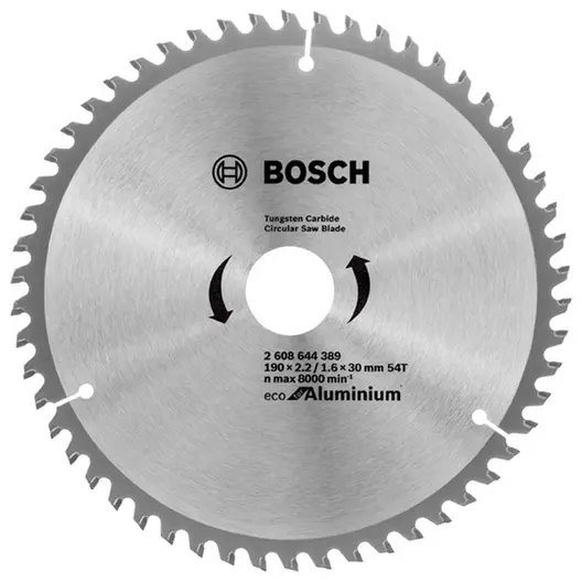 Диск циркулярен за рязане Bosch на алуминий с HM пластини  190 мм, 30 мм, 1.6 мм, 54 z, Eco for Aluminium