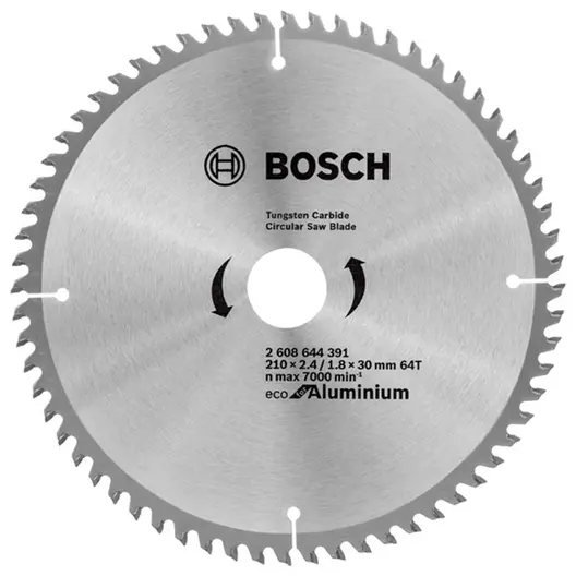 Диск циркулярен за рязане Bosch на алуминий с HM пластини  210 мм, 30 мм, 1.8 мм, 64 z, Eco for Aluminium