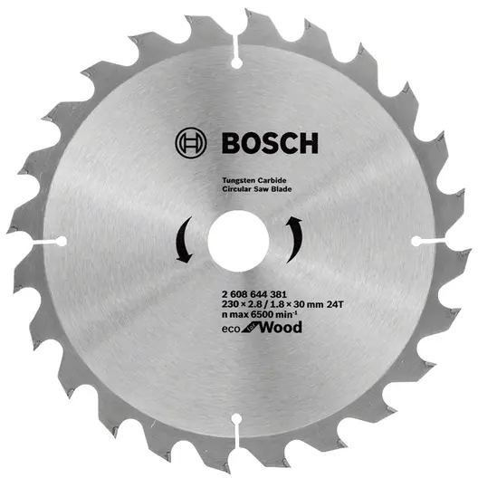 Диск циркулярен за рязане Bosch на дърво грубо напречно с HM пластини  230 мм, 30 мм, 1.8 мм, 24 z, Eco for Wood