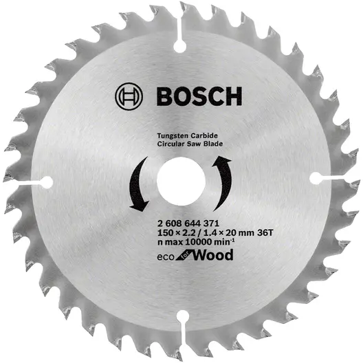 Диск циркулярен за рязане Bosch на дърво фино напречно надлъжно с HM пластини  150 мм, 20 мм, 1.4 мм, 36 z, Eco for Wood