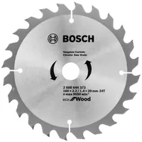 Диск циркулярен за рязане Bosch на дърво напречно надлъжно с HM пластини  160 мм, 20 мм, 1.4 мм, 24 z, Eco for Wood