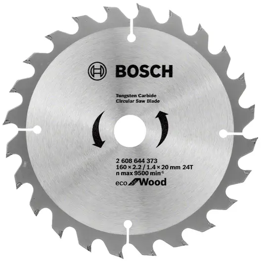 Диск циркулярен за рязане Bosch на дърво напречно надлъжно с HM пластини  160 мм, 20 мм, 1.4 мм, 24 z, Eco for Wood