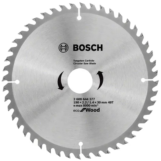 Диск циркулярен за рязане Bosch на дърво фино напречно надлъжно с HM пластини  190 мм, 30 мм, 1.4 мм, 48 z, Eco for Wood
