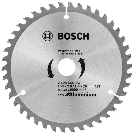 Диск циркулярен за рязане Bosch на алуминий с HM пластини  150 мм, 20 мм, 1.5 мм, 42 z, Eco for Aluminium