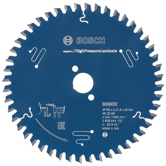 Диск карбиден за рязане Bosch на дърво  160 мм, 20 мм, 1.6 мм, 48 z, Expert for High Pressure Laminate