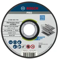 Диск карбофлексен за рязане Bosch на неръждаема стомана  115 мм, 1.6 мм, 22.23 мм, PRO Stainless Steel and Metal