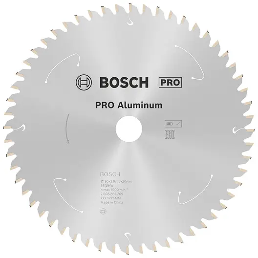 Диск карбиден за рязане Bosch на алуминий  190 мм, 20 мм, 1.5 мм, PRO Aluminium cordless