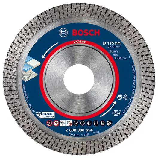 Диск диамантен за сухо рязане Bosch на керамика, теракот и фаянс  115 мм, 22.23 мм, 1.4 мм, Expert Hard Ceramic