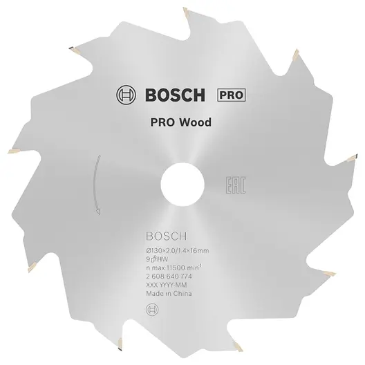 Диск циркулярен за рязане Bosch на дърво напречно надлъжно с HM пластини  130 мм, 16 мм, 1.4 мм, 9 z, PRO Wood