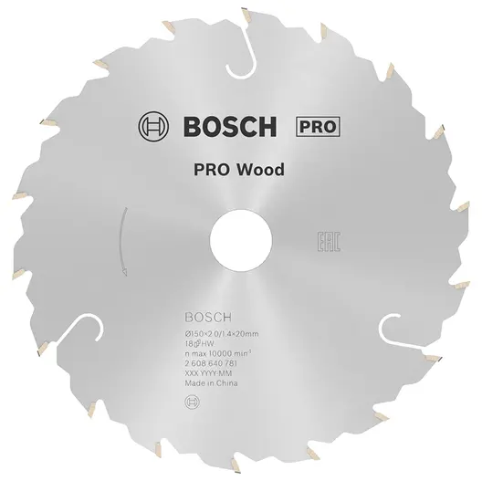 Диск циркулярен за рязане Bosch на дърво напречно надлъжно с HM пластини  150 мм, 20 мм, 1.4 мм, 18 z, PRO Wood