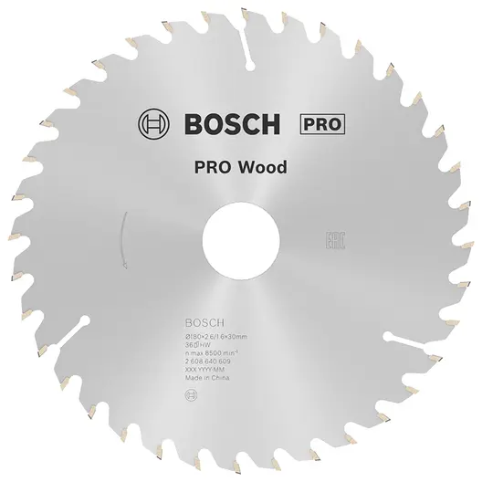 Диск циркулярен за рязане Bosch на дърво напречно надлъжно с HM пластини  180 мм, 30 мм, 1.6 мм, 36 z, PRO Wood