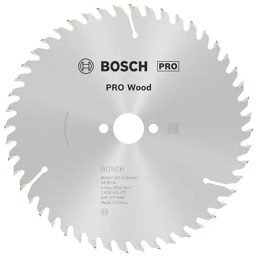 Диск циркулярен за рязане Bosch на дърво напречно надлъжно с HM пластини  160 мм, 20 мм, 1.2 мм, 48 z, PRO Wood