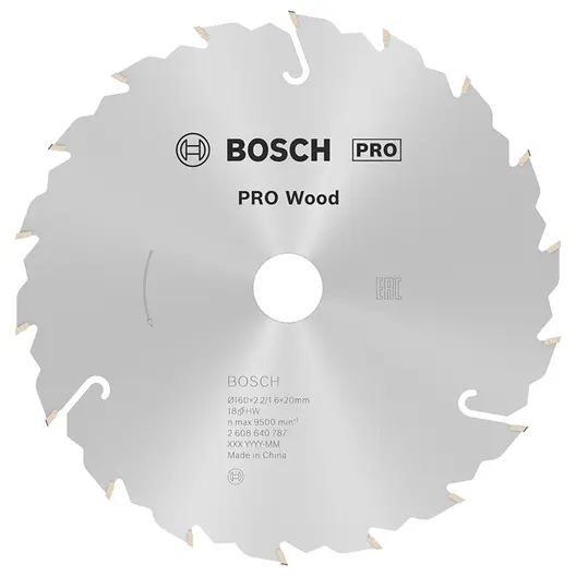 Диск циркулярен за рязане Bosch на дърво напречно надлъжно с HM пластини  160 мм, 20 мм, 1.6 мм, 18 z, PRO Wood