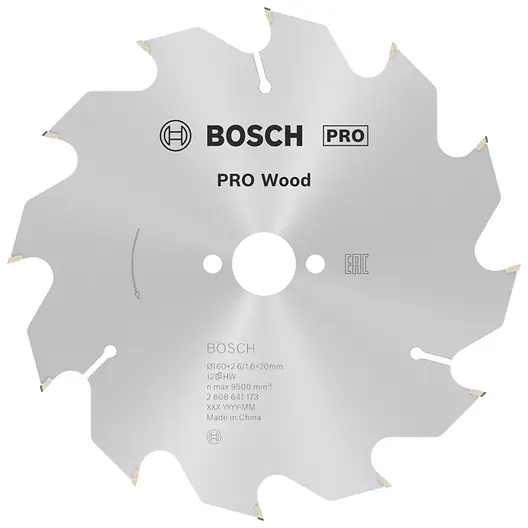 Диск циркулярен за рязане Bosch на дърво напречно надлъжно с HM пластини  160 мм, 20 мм, 1.6 мм, 12 z, PRO Wood