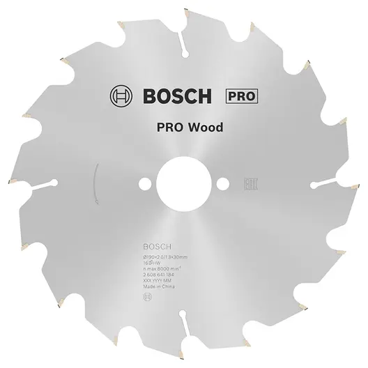 Диск циркулярен за рязане Bosch на дърво напречно надлъжно с HM пластини  190 мм, 30 мм, 1.3 мм, 16 z, PRO Wood