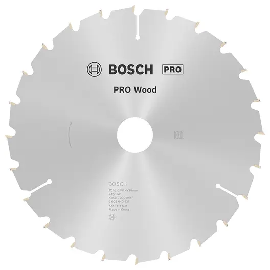 Диск циркулярен за рязане Bosch на дърво напречно надлъжно с HM пластини  216 мм, 30 мм, 1.4 мм, 24 z, PRO Wood