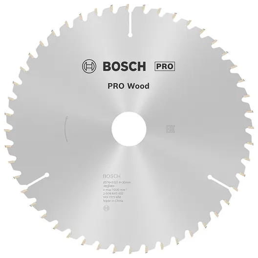 Диск циркулярен за рязане Bosch на дърво напречно надлъжно с HM пластини  216 мм, 30 мм, 1.4 мм, 48 z, PRO Wood
