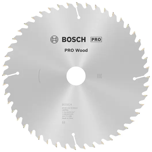 Диск циркулярен за рязане Bosch на дърво напречно надлъжно с HM пластини  230 мм, 30 мм, 1.8 мм, 48 z, PRO Wood