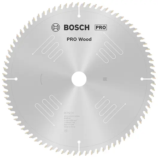 Диск циркулярен за рязане Bosch на дърво напречно надлъжно с HM пластини  305 мм, 30 мм, 2.2 мм, 80 z, PRO Wood