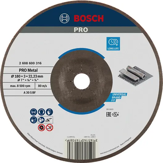 Диск карбофлексен за рязане Bosch на метал  180 мм, 3 мм, 22.23 мм, PRO Metal