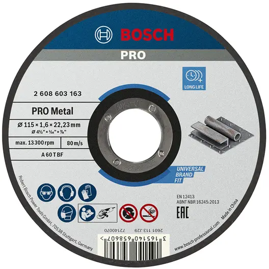 Диск карбофлексен за рязане Bosch на метал  115 мм, 1.6 мм, 22.23 мм, PRO Metal