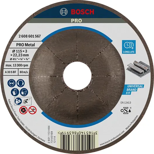 Диск карбофлексен за рязане Bosch на метал  115 мм, 3 мм, 22.23 мм, PRO Metal