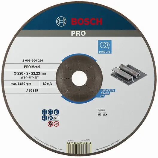 Диск карбофлексен за рязане Bosch на метал  230 мм, 3 мм, 22.23 мм, PRO Metal