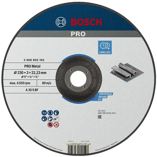 Диск карбофлексен за рязане Bosch на метал  230 мм, 3 мм, 22.23 мм, PRO Metal