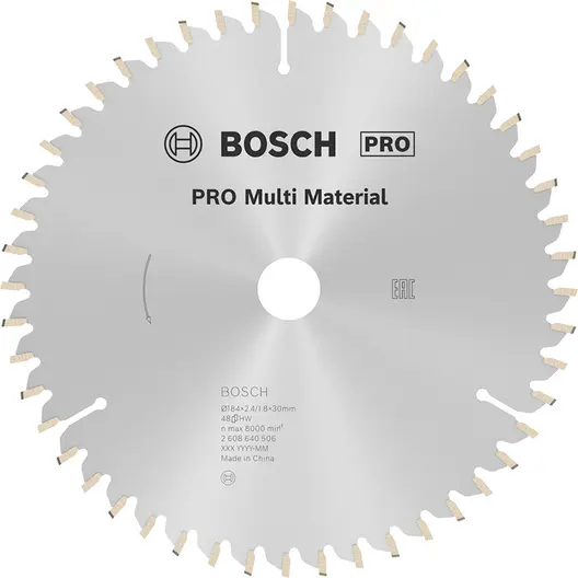 Диск циркулярен за рязане Bosch универсален с HM пластини  184 мм, 30 мм, 1.8 мм, 48 z, PRO Multi Material