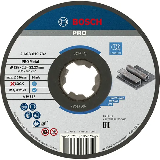 Диск карбофлексен за рязане Bosch на метал  125 мм, 2.5 мм, 22.23 мм, PRO Metal X-Lock