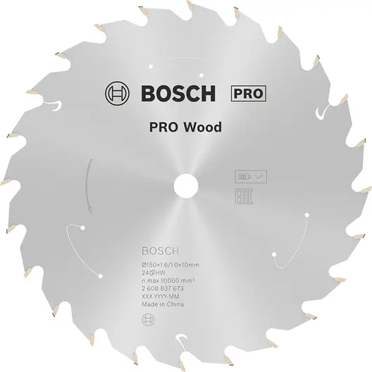 Диск карбиден за рязане Bosch на дърво  150 мм, 10 мм, 1 мм, 24 z, PRO Wood cordless