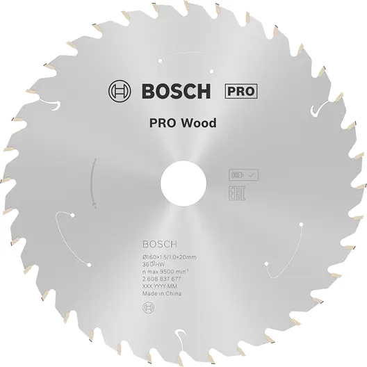 Диск карбиден за рязане Bosch на дърво  160 мм, 20 мм, 1 мм, 36 z, PRO Wood cordless