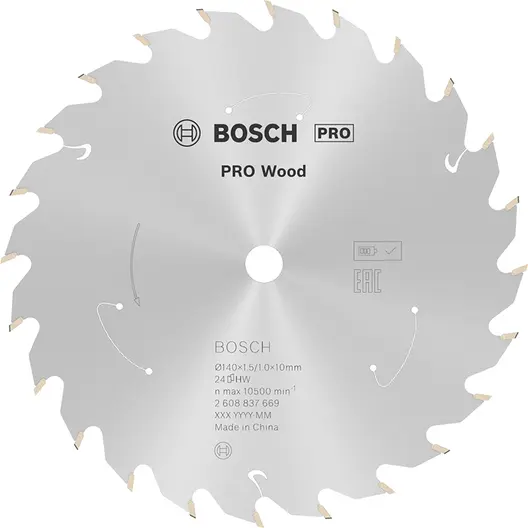 Диск карбиден за рязане Bosch на дърво  140 мм, 10 мм, 1 мм, 24 z, PRO Wood cordless